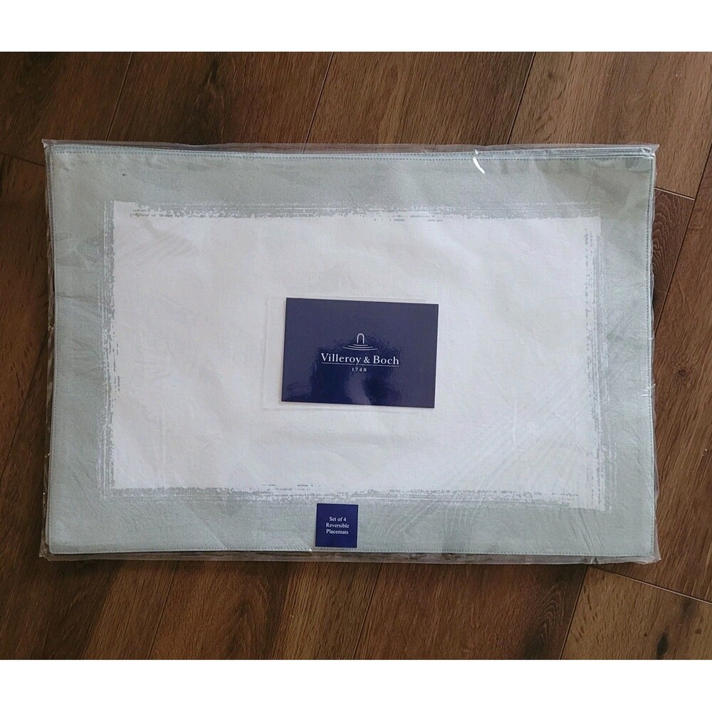 Villeroy & Boch Placemats Linen Cotton 4 pc White Silver 14 x 20 NEW